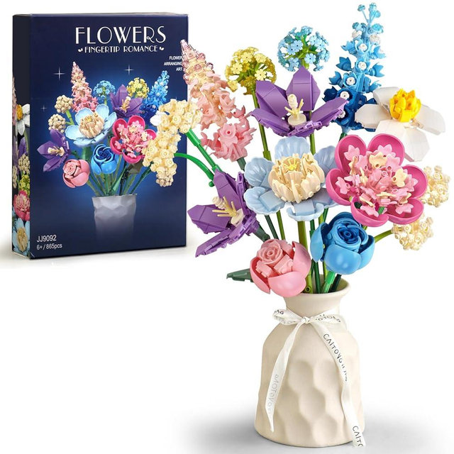 SUNHABI Flower Building Set for Adults Flower Bouquet Botanical Collection Unique Home Décor or Office Décor Great Gift for Her and Him (VASE NOT Included)