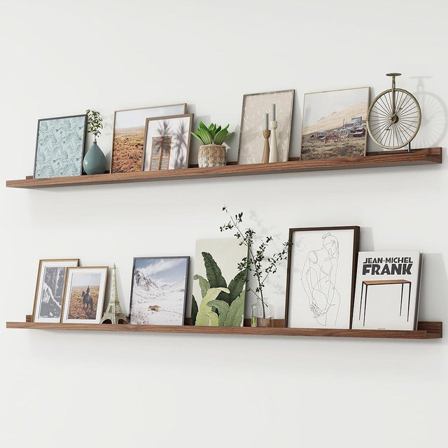 Picture Ledge Shelf, Floating Shelves Set of 2, 72 Inches Long Large Nursery Book Shelves for Toys Storage, Kids Bookshelf Wall Mounted for Living Room Bedroom Decor Books Photo Frames, Walnut