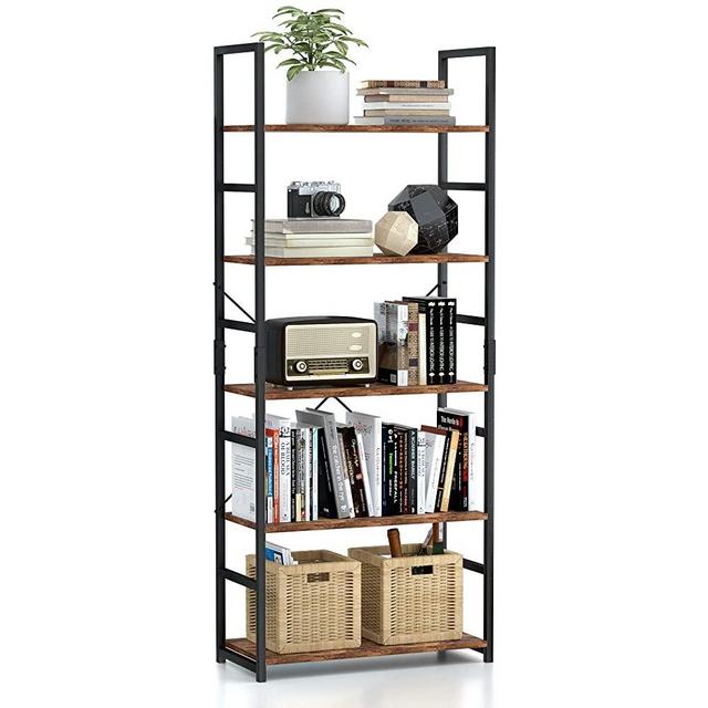 5 Tier Bookshelf, Tall Bookcase Shelf Storage Organizer, Modern Book Shelf for Bedroom, Living Room and Home Office, Vintage