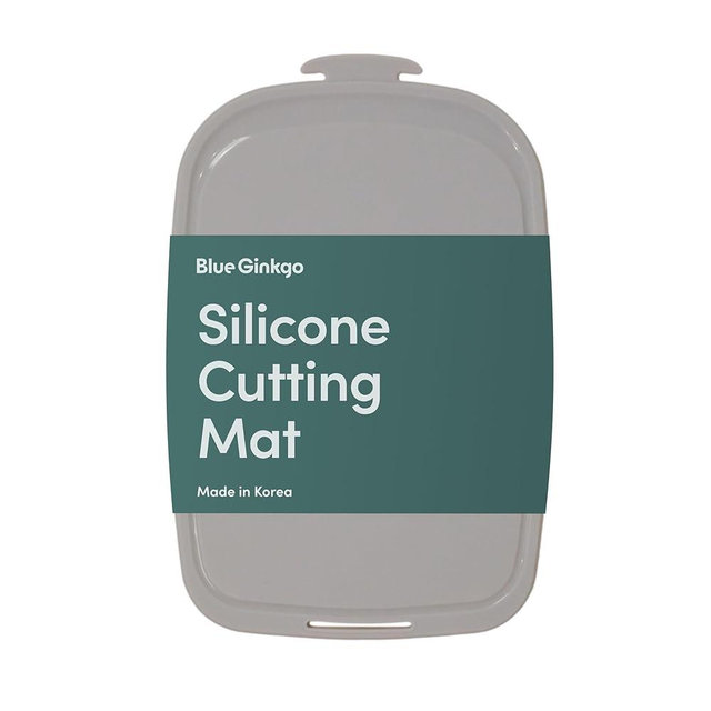 Blue Ginkgo Silicone Cutting Board – Medium – Double-Sided, Thick, Flexible, Non-Slip, BPA Free – Juice Grooves, Dishwasher Safe (Made in Korea, Grey)