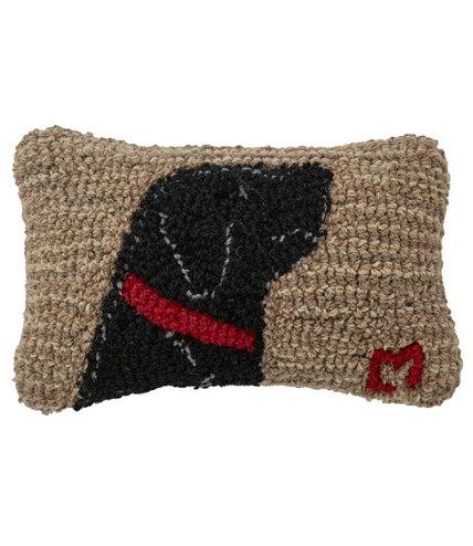 Wool Hooked Throw Pillow, Begging Black Lab