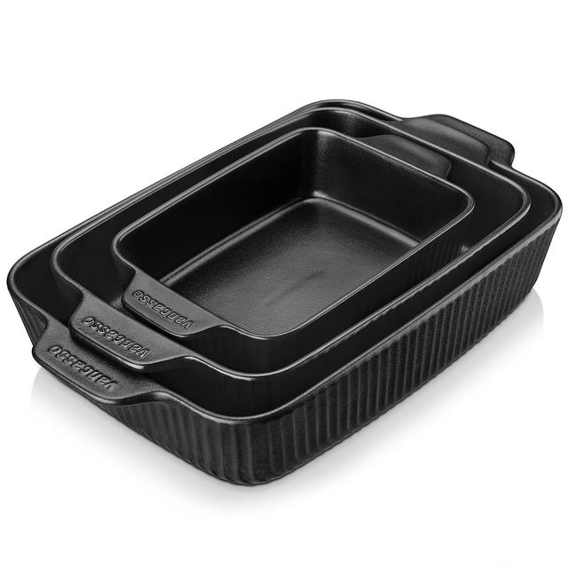 vancasso Bakeware Set, 3 Pack Baking Dish Casserole Dish Set with Handles, Rectangular Baking Dishes for Oven Microwave, Non-stick Stoneware Bakeware for Cooking, Kitchen (Black)