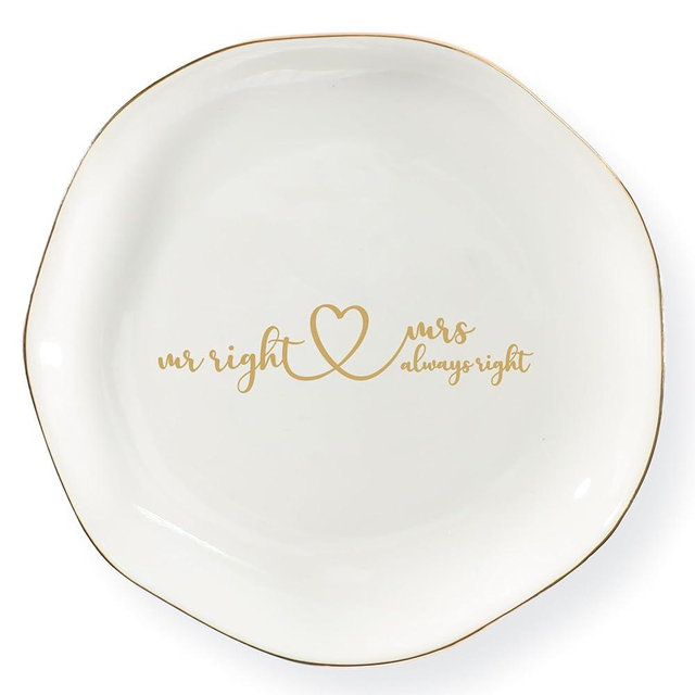YZMICSTAR Mr Right and Mrs Always Right Gifts Ring Dish,Wedding Engagement Gifts for Husband Wife Newlywed Couples Bride Groom Anniversary Bridal Shower,Ceramic White,4.7"