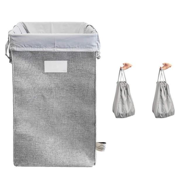 MCleanPin - Mcleanpin Large Collapsible Laundry Hamper with 2 Removeable Laundry Bags & Sorting card, Foldable Dirty Clothes Hamper, Dorm room storage for College and Laundry Room. Washable Linen & 2 handles.