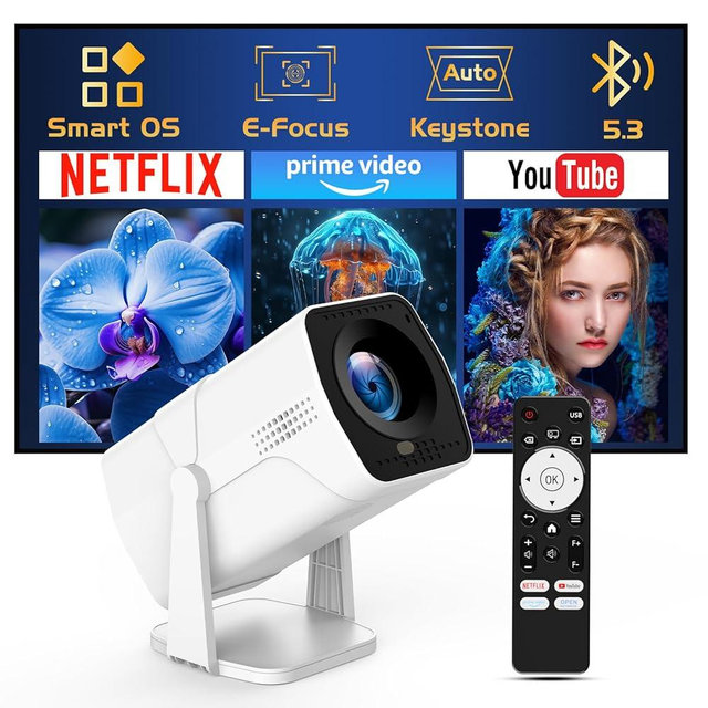 【Netflix Officially Licensed】TMY Smart Projector with Electric Focus & Auto Keystone, 1080P Movie Projector with WiFi and Bluetooth, 270° Rotatable Outdoor Projector for Phone/Laptop/HDMI/USB