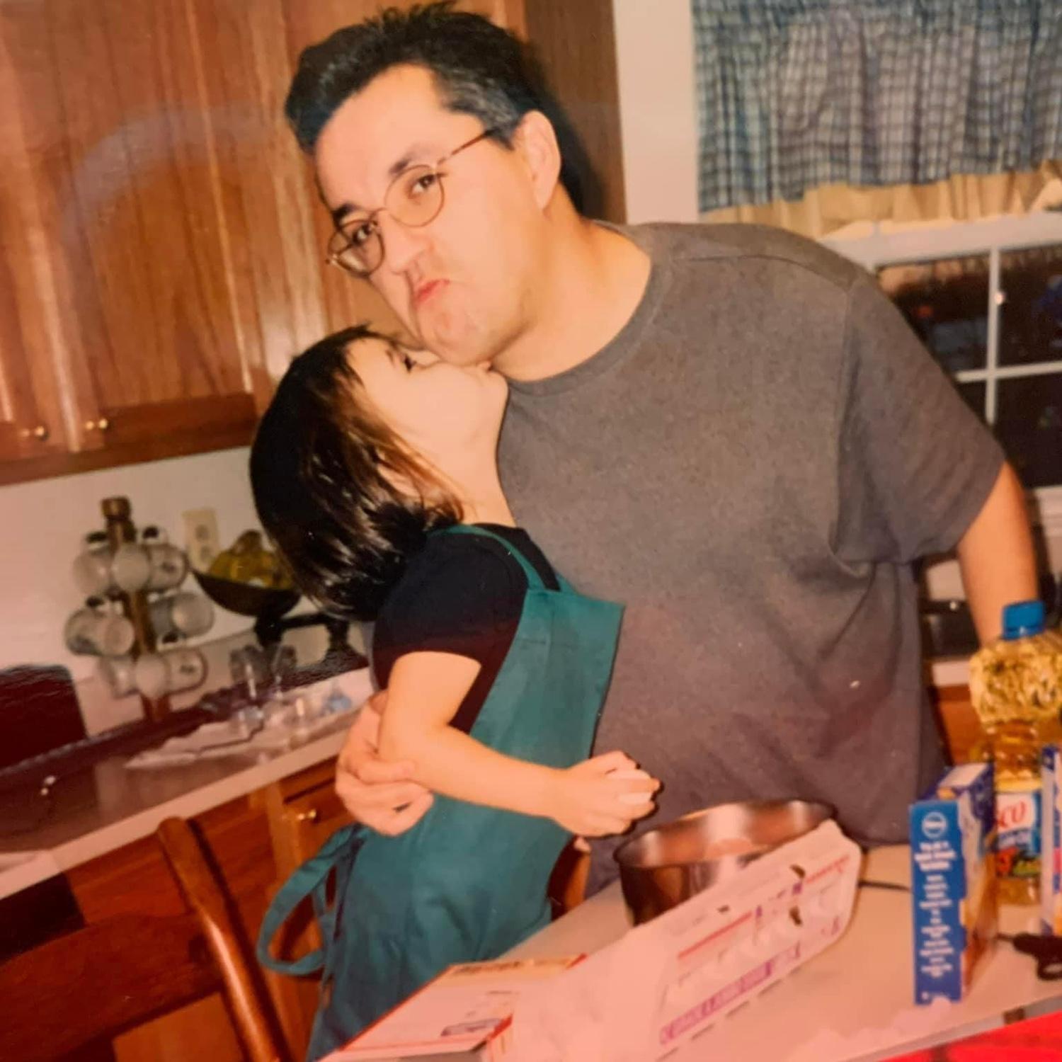 Hannah and her dad causing chaos in the kitchen.