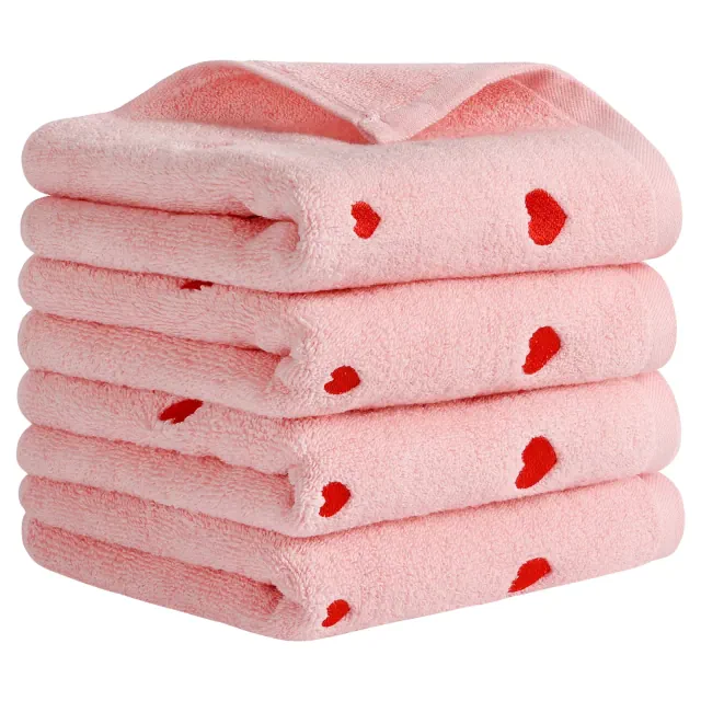 REGALWOVEN Cotton Bathroom Absorbent Heart Pattern Decorative Hand Towel 13" x 29" Pink 4 Pcs