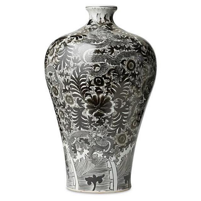 22" Dragon Vase, Black/White