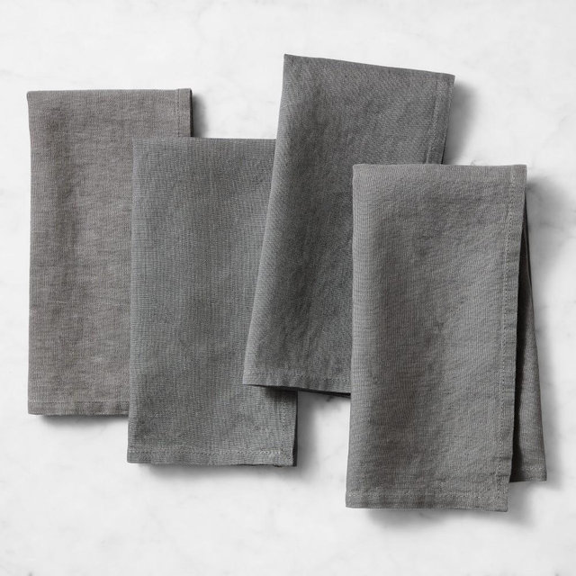 Italian Washed Linen Napkins, Set of 8, Dove Grey