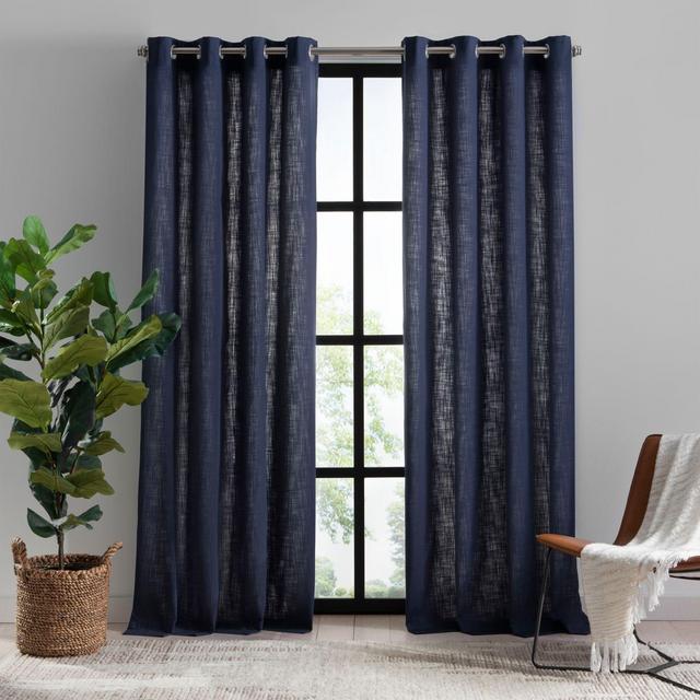 Mercantile Hawthorne 63-Inch Grommet Light Filtering Lined Window Curtain Panel in Navy