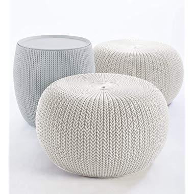 Keter 234242 Urban Knit Pouf Set, Cloudy Grey/Oasis White