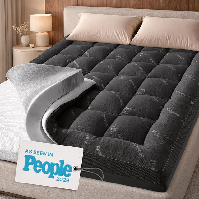 Dual-Layer 3.5 Inch King Size Mattress Topper - 2” Memory Foam + 1.5” Viscose Made from Bamboo Mattress Pad - Double the Comfort & Back Support - Removable & Machine-Washable Cover, Dark Gray