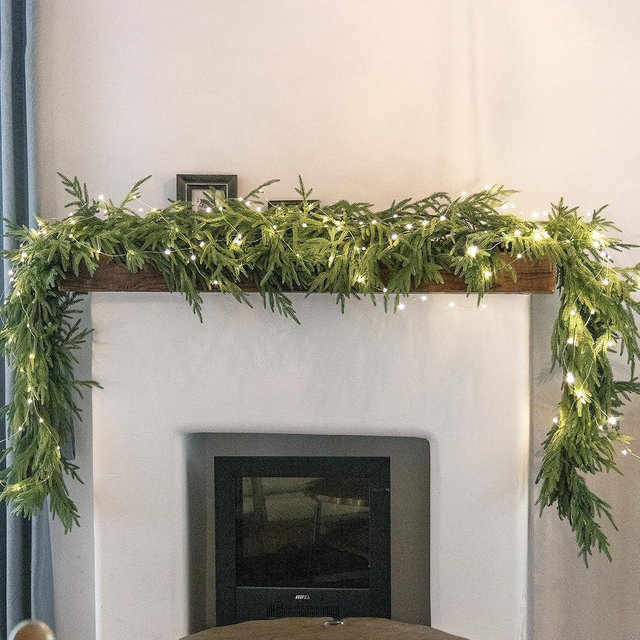MISSPIN Christmas Garland with Lights, Real Touch Winter Pine Garland, Green Artificial Greenery Garland for Table, Mantle, Wall, Indoor, Outdoor Christmas Decorations