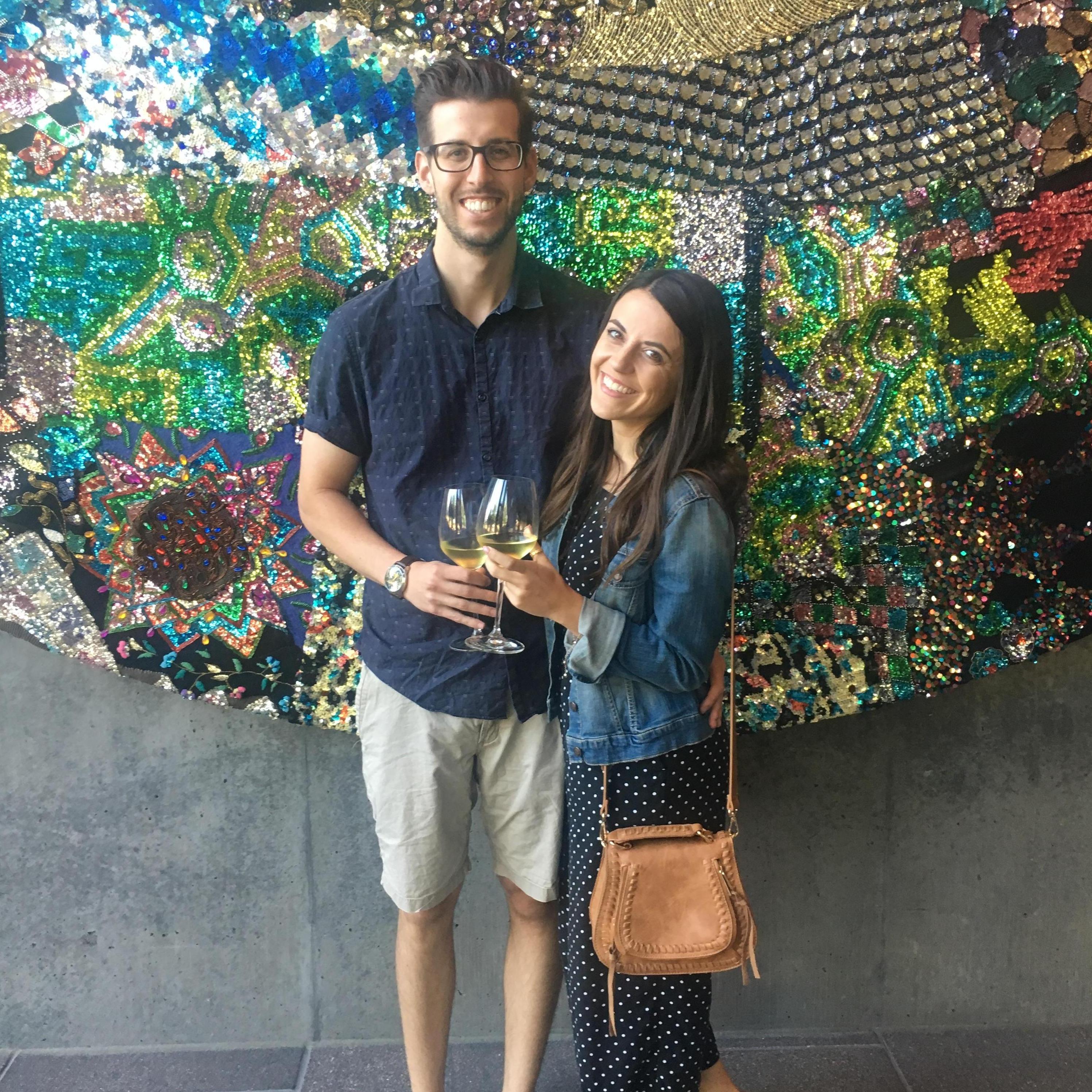 Matt and Kelly's first weekend getaway was to Calistoga. Here they are at Hall winery last year.