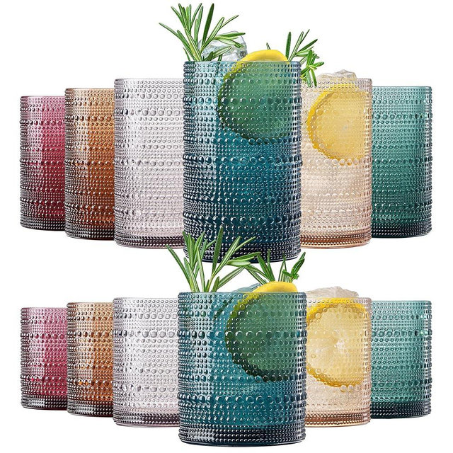 Classic Reusable Plastic Drinking Glasses, Hobnail Shatterproof | 6X 10 OZ Lowball & 6X 13 OZ Highball | Tritan Tumblers, Acrylic Unbreakable, Dishwasher Safe Water Cups, BPA-free, Indoor, Outdoor