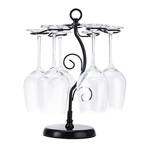 Countertop Wine Glass Holder - Freestanding Tabletop Stemware Storage Rack Metal Glasses Display Rack Black with 6 Hooks …