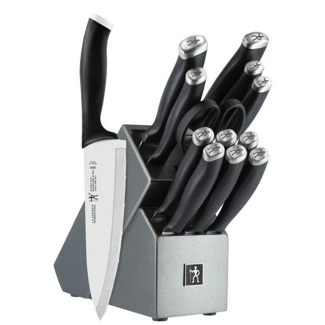 HENCKELS Silvercap 14 Piece Knife Set with Block, Chef Knife, Paring Knife, Utility Knife, Bread Knife, Steak Knife, Black, Stainless Steel