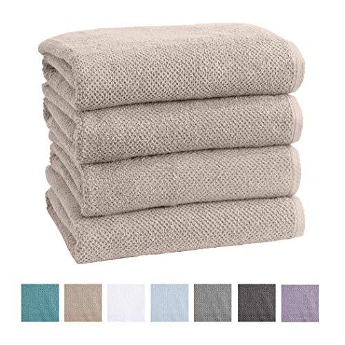 Great Bay Home 100% Cotton Quick-Dry Bath Towel Set (30 x 52 inches) Highly Absorbent, Textured Popcorn Weave Bath Towels. Acacia Collection (Set of 4, Silver Cloud)