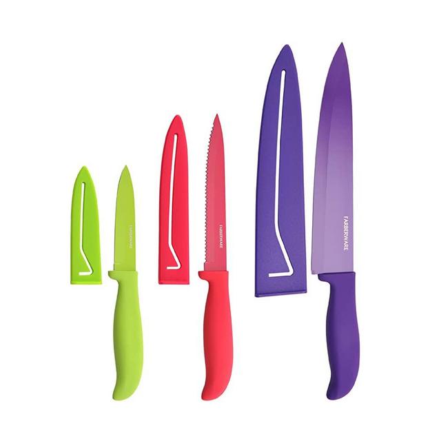Farberware 5077243 Classic Color 6-Piece Non-Stick Resin Knife Set, 0, Red/Green/Purple