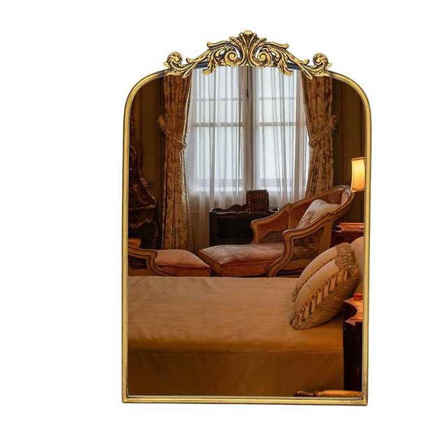 Awhtixbo Gold Baroque Mirror Antique 16x24 Inches - Vintage Arched Mirror with Ornate Gold Frame for Entryway, Narrow Hallway & Bathroom Wall Decor
