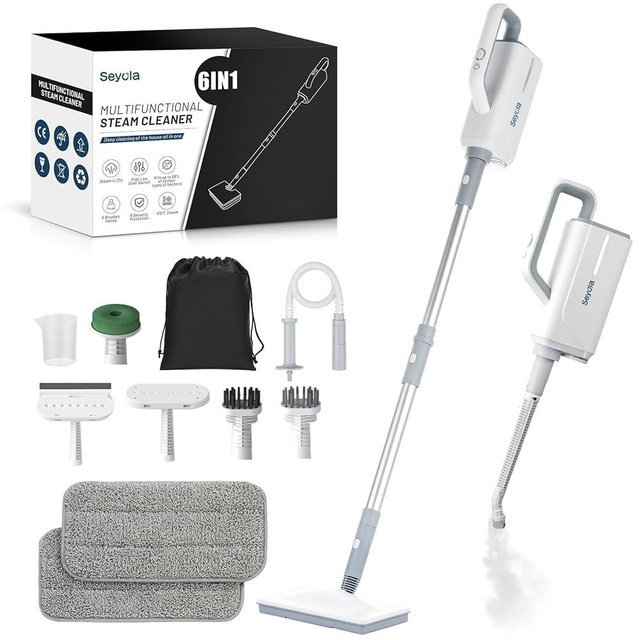 Seyola Steam Mop for Floor Cleaning, Steam Cleaner for Home with Handheld 6-in-1 Multi-function Attachments for Hardwood Floors, Clothes, Windows, Tiles Grout, Furniture, Carpet Cleaning