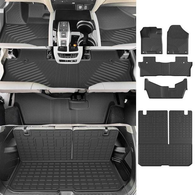 powoq Floor Mat Compatible with 2016-2022 Honda Pilot Cargo Mat with Backrest Mat Cargo Liner Replacement for 2016-2022 Honda Pilot Accessories (8 Seats Trunk Mat with Backrest Mat+Floor Mat)