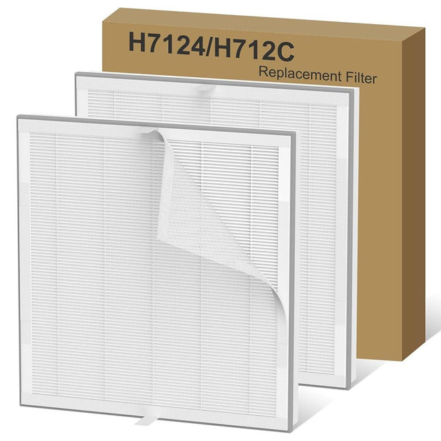 2 Pack H7124 Replacement Filter Compatible with GoveeLife H7124 & H712C Smart Air Purifier, 3-IN-1 H13 True HEPA, Washable Pre-Filters, Replace Part H7124-RF H712C-RF
