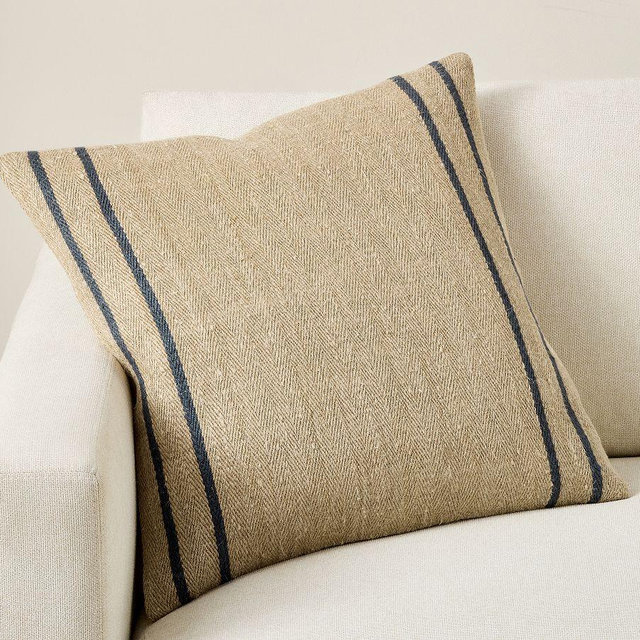 Claremore Striped Pillow Cover, Flax/Indigo, 22"