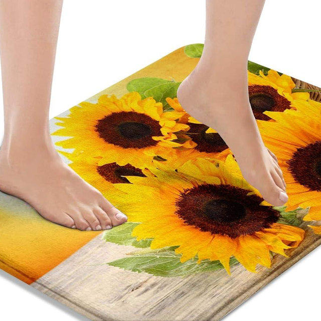 Britimes Bath Mat for Bathroom, Bathroom Mats Rugs No Silp, Yellow Sunflower Washable Cover Floor Rug Carpets Floor Mat Bathroom Decorations 16x24 Inches for Kitchen Bedroom Indoor