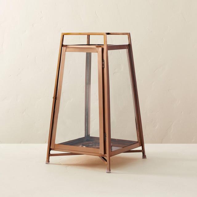 Medium Raised Metal & Glass Pillar Candle Lantern Copper - Hearth & Hand™ with Magnolia