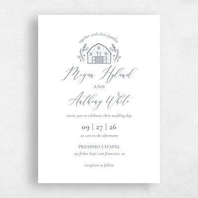 Grayed Navy, Blue Wedding Invitation - Humbyrd Portrait