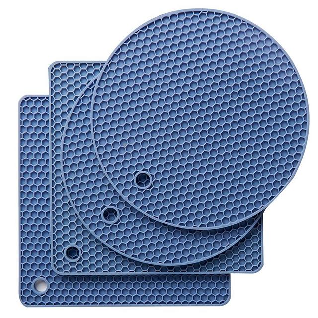 Joyhalo Silicone Trivet Mats Pot Holder Hot Pads Plate Holder Gripper Pad Garlic Peeler Drying Mat Coasters, Blue