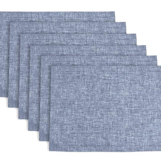 Solino Home Linen Placemats 14 x 19 Inch – Chambray Indigo Christmas Placemats Set of 6 – Handcrafted from 100% Pure Linen and Machine Washable – Athena