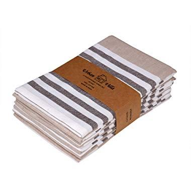 Urban Villa Kitchen Towels,Horizontal stripes,Premium Quality,100% Cotton Dish Towels,Mitered Corners,Ultra Soft (Size: 20X30 Inch), Taupe/Choclate, Highly Absorbent Tea Towels (Set of 6)