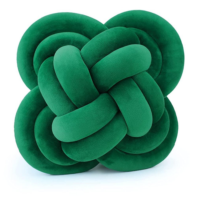 Knot Pillow Ball Xmas, Decorative Throw Pillow Floor Cushion with Soft Plush for Couch, Knotted Square Pillow Dark Green Dorm Room Decor Household Throw Knot Decorative Cushion for Bed Living Room