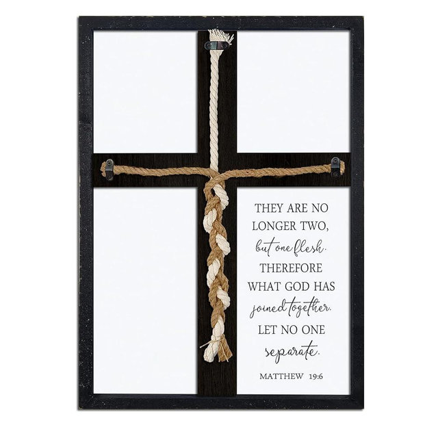 Matthew 19:6 What God Has Joined Sign 22"X15.8" Large Cord of Three Strands Braid for Wedding Ceremony Ideas Christian Marriage Gifts Decor for Couple Anniversary Religious (Black)