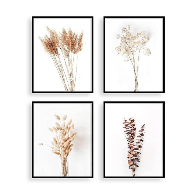 heilkee Boho Bathroom Decor Wall Art for Bedroom Aesthetic Fall Farmhouse Prints Dried Pampas Grass Pictures Beige Botanical Posters for Kitchen(UNFRAMED 8x10in)