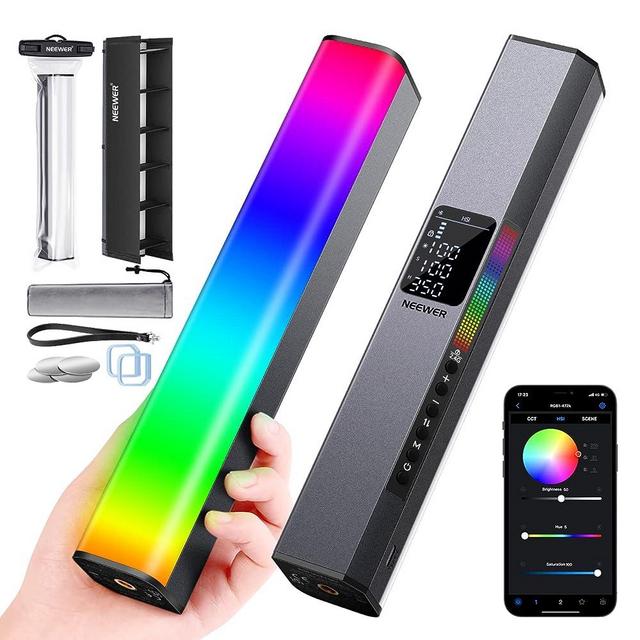 NEEWER RGB LED Video Light Stick, Touch Bar & APP Control, Magnetic Handheld Photography Light, Dimmable 3200K~5600K CRI98+ Full-Color LED Light with 6400mAh Built-in Battery, 17 Light Scenes - RGB1