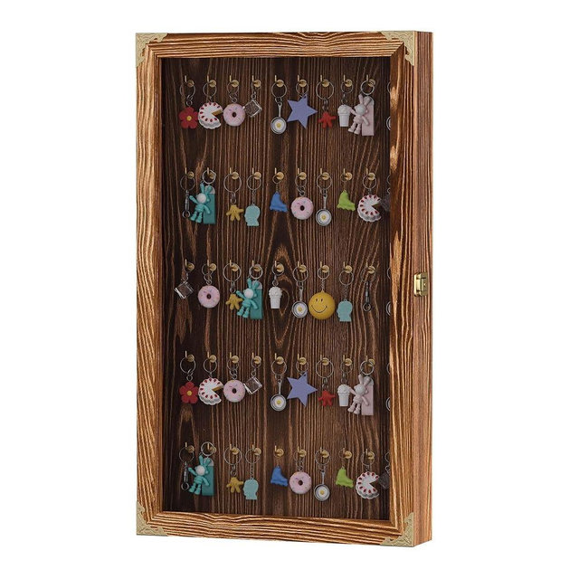 tonchean Keychain Display Case Wall Cabinet Fishing Lures Baits Display Case Pocket Watches Display Case, 24.4in(H) x14.2in(Wx2.6in(D), Brown
