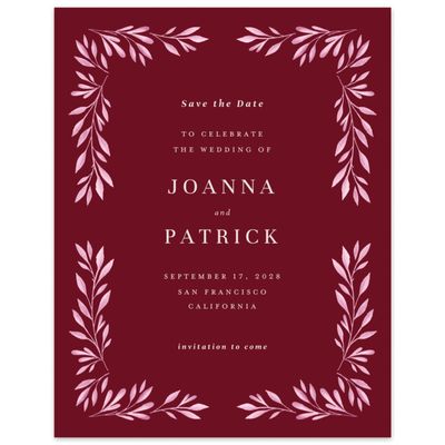 Dark Burgundy, Red Wedding Digital Save the Date - Oriana Portrait