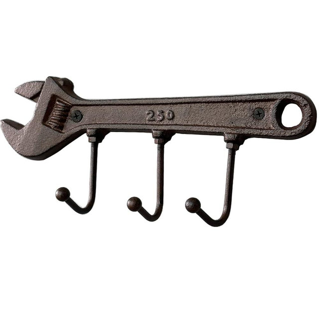 KiaoTime Retro Vintage Key Rack Holder Hooks Cast Iron Wrench Spanner Shape Decorative Wall Mounted Antique Man Cave Garage Tool Holder Coat Hat Hooks Rack Hanger Wall Decor for Christmas for Men