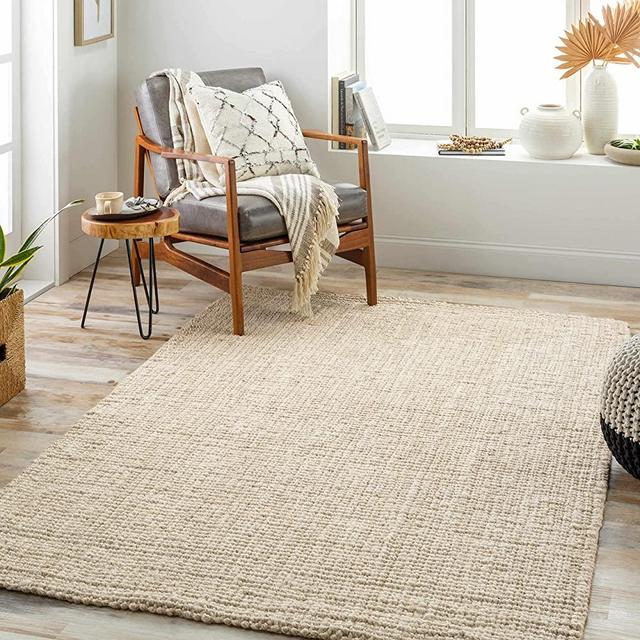 Hauteloom Ambel Bleached Jute Rug - Natural Fiber Sisal Area Rug - Natural Farmhouse Look Carpet - Rattan Wicker Look Carpet - Cream, Beige - 6' x 9'