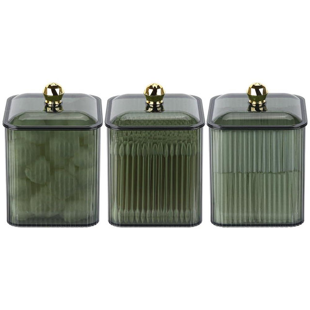 Tbestmax 3 Pack Qtip Holder Dispenser Clear Bathroom Organizer Jar Cotton Swab/Pad/Ball Holder Container Cosmetics Storage for Vanity(Green)