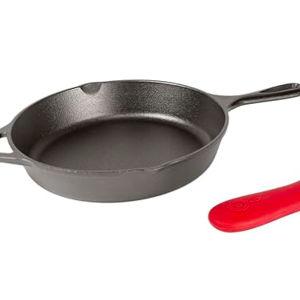Lodge Seasoned Cast Iron Skillet - Quality Frying Pan for the Stove, Oven, Grill & Campfire - Includes Silicone Hot Handle Holder - Non-Toxic, Nonstick & Long-Lasting - 12 Inches