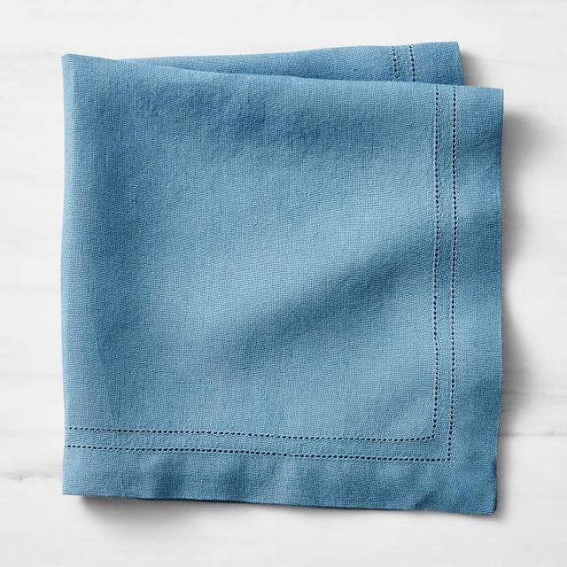 Linen Double Hemstitch Napkins, Set of 4, Harbor Blue