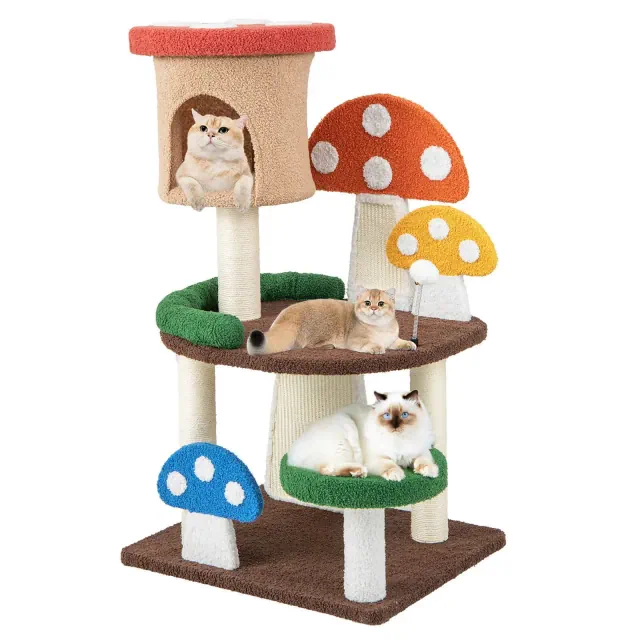 Tangkula 41" Mushroom Cat Tree Tower Indoor Kitten Activity Center w/ Natural Sisal Posts