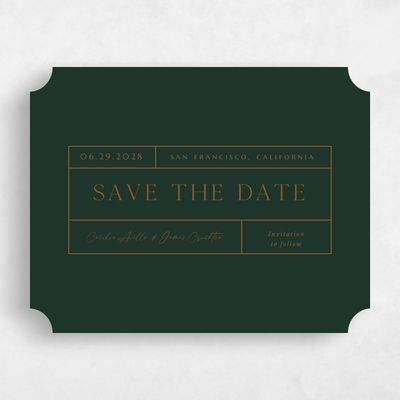 Green Ticket Wedding Save the Date - Colfax Landscape