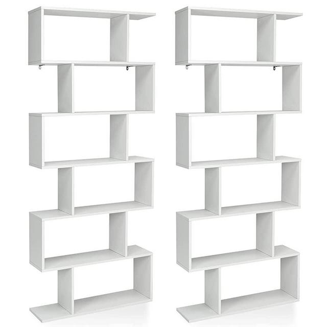 Tangkula 6 Tier S Shaped Bookshelf, 31.5''L x 9''W x 75''H, Wooden Bookcase and Bookshelves w/Anti-Tipping Device, Room Divider Display Shelves for Living Room, Home Decor, 6 Shelf Bookshelf