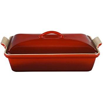 Le Creuset Heritage Stoneware 12-by-9-Inch Covered Rectangular Dish, Cerise (Cherry Red)