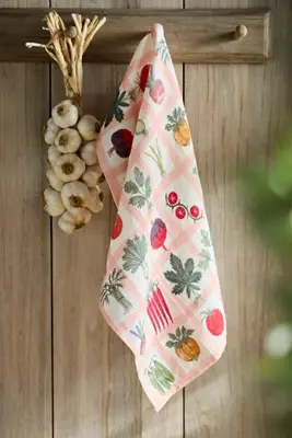 Veggie Grid Linen Dish Towel